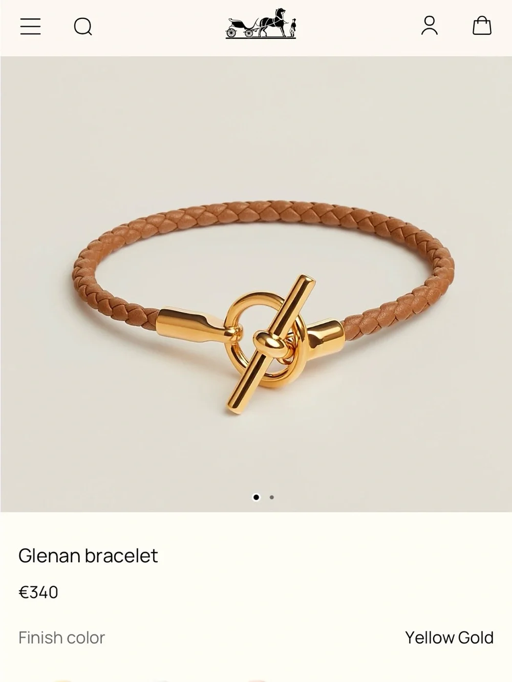 Hermes Braided Leather Bracelet with Yellow Gold Toggle